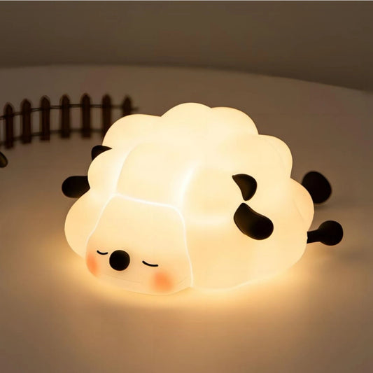 Cute Sheep LED Night Light for Kids – USB Rechargeable, Soft Silicone Bedside Lamp