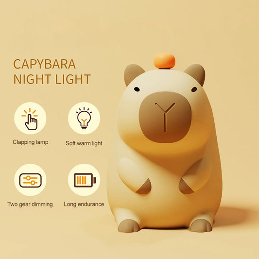 alt="Silicone capybara-shaped night light with soft glow"